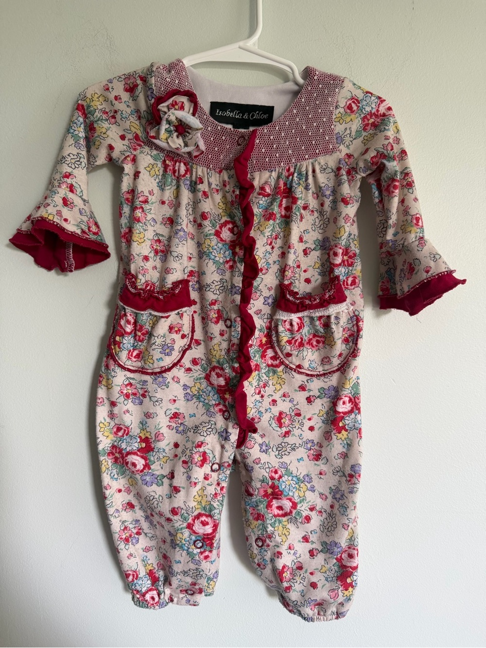 Isobella & Chloe Cream Floral Ruffle One-Piece with Pink Accents